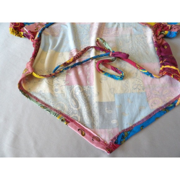 Love J Large Crop Top Shirt Boho Festival Paisley Colorful Open Tie Back - Picture 5 of 6